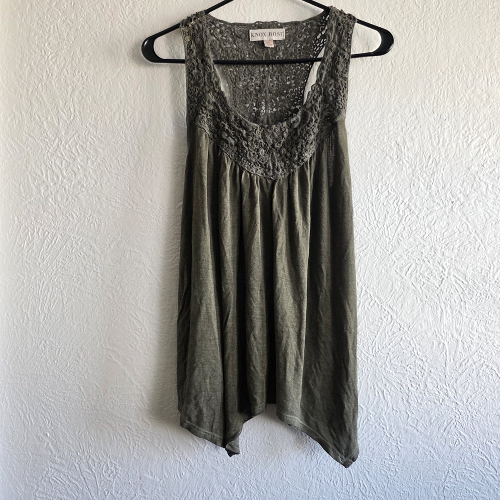 Knox Rose Olive Crochet Yoke Sleeveless Tank